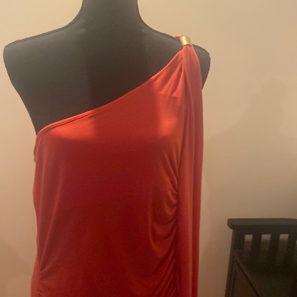 Orange off the shoulder dress
